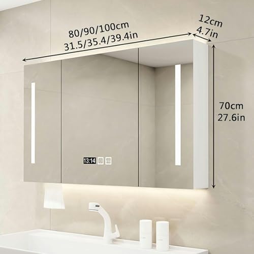 Botiquín de madera con espejo LED para baños pequeños sin espacio 3