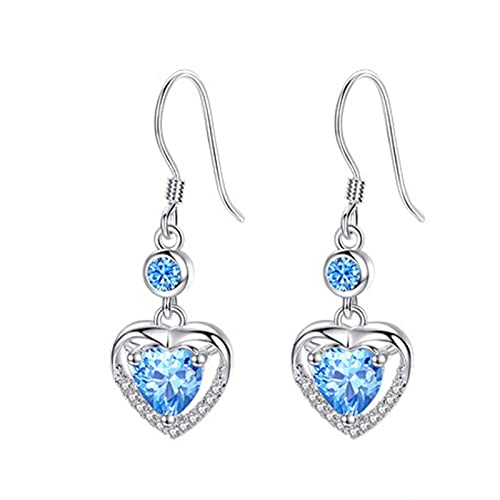 Boucles d'oreilles pendantes coeur bleu en argent sterling 925, le cadeau romantique idéal