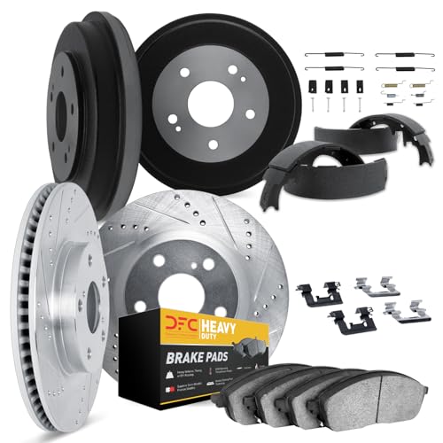 Dynamic Friction Company Front and Rear Brakes and Rotors| Hardware, Drum, Shoes Included| Heavy Duty Brake Pads and Rotors Kit| Fits 1976-1985 Ford Bronco, F-150