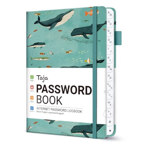 Taja Password Book with Alphabetical Tabs, Password Keeper Book for Seniors