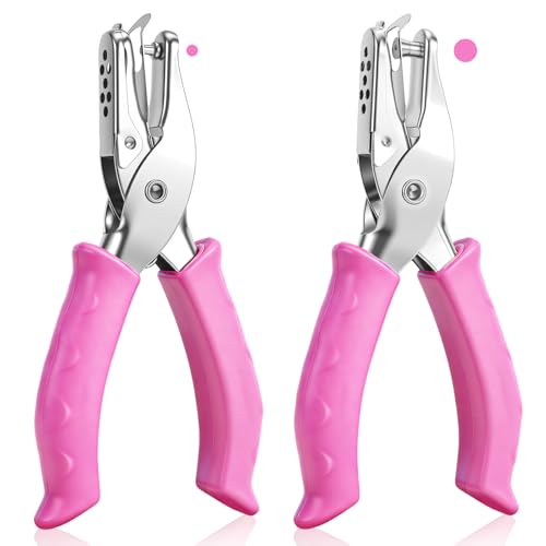 Meibatu 2 PCS Single Hole Punch 1/4 Inch and 1/8 Inch Hole Puncher with Pink Soft Grip Handle Handheld Small Circle Paper Punch for Crafts Scrapbooks Tags Tickets in Home Office Classroom