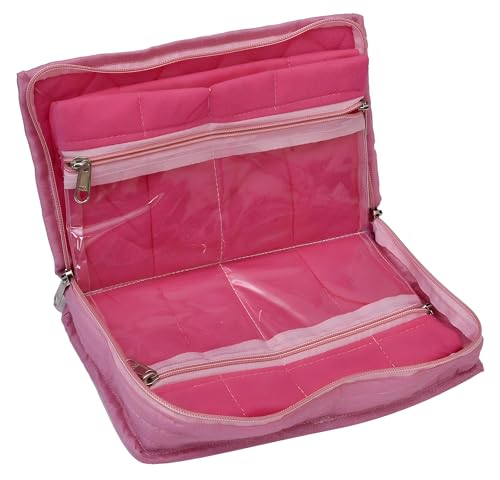 Image of Kuber Industries Embroidery Design Satin Jewellery Pouch Cum Makeup Box, Pack of 2 (Green & Pink)