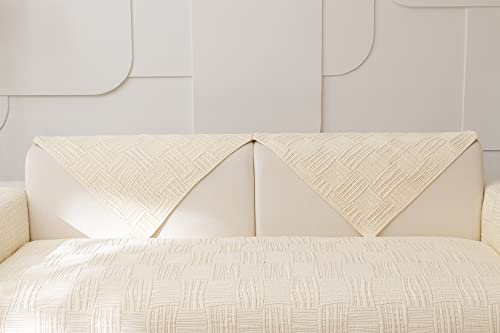 Xslive Farmhouse Couch Cover Solid Color Neutral Sofa Cover Soft Cotton Quilted Sectional Couch Covers Non Slip Washable Sofa Slipcover Furniture Protector For Living Room (Ivory B,28"X28") #TOP5