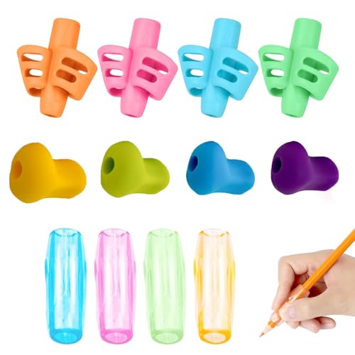 Aide Écriture Pour Enfants,12 Pièces D'aide à L'écriture pour Enfant Grip Stylo Guide Doigts Ecriture Poignées Crayons Ergonomiques Grips pour Crayons en Silicone pour Enfants Étudiants