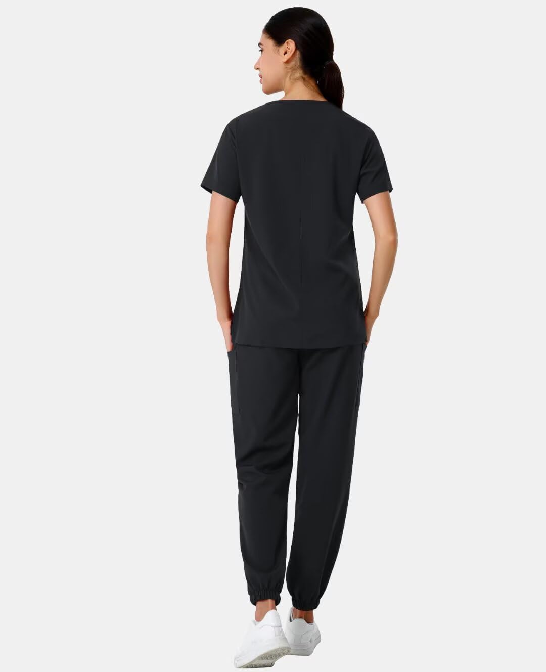 Scrubs for Women Set, V-Neck Scrubs Top & Jogger Pants Medical Scrubs Set with 8 Pockets, Yoga Waistband - Image 2