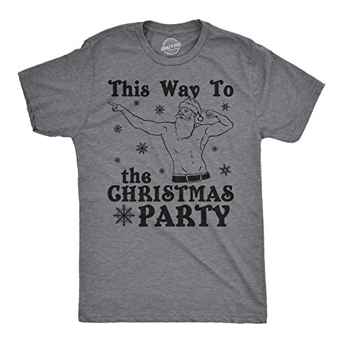 This Way to the Christmas Party Santa Flex Mens Graphic T Shirt Grey XXL