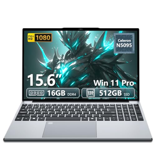 Image of 2026 Laptop, 15.6 inch Laptop Computer with N5095(Up to 2.9GHz), 16GB DDR4 512GB SSD, Portable Laptops with Backlit KB, Fingerprint, FHD 1920 * 1080, Mini HDMI, WiFi5, BT4.2, Win 11 Pro, PC Lap top