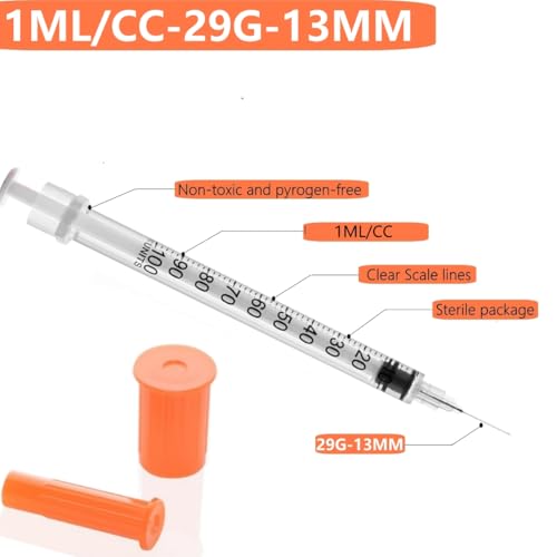 Image of 1ml 29G 1 /2 Inch Measuring Syringes Lab Supplies, Individually Sealed Wrapped - Pack of 20