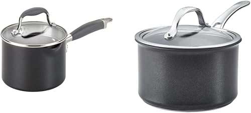 Anolon Sarténcacerola antiadherente anodizada dura avanzada con colado y tapa 2 cuartos de galón gris oscuro y X SearTech cacerola antiadherente de