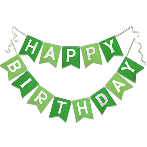 Green Happy Birthday Banner Greenery Theme Birthday Party Bunting Supplies Signs for Birthday Garland Nursery Hanging Decoration 13pcs