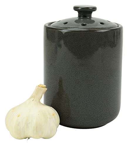 Boston Warehouse Stoneware Garlic Keeper Canister, Grey Reactive Glaze #TOP24