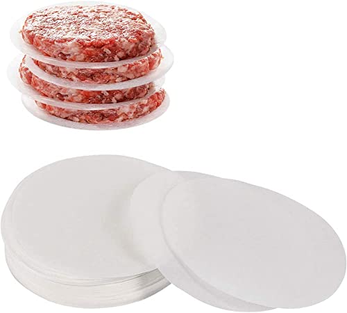 YQL 200pcs Burger Paper Sheets 14cm, 5.5 inches Non Stick Wax Discs Precut Parchment Paper Round, Water-Proof & Oil-Proof, Hamburger Patty Papers for Burger Press Patty Separate Cake Baking Freezing