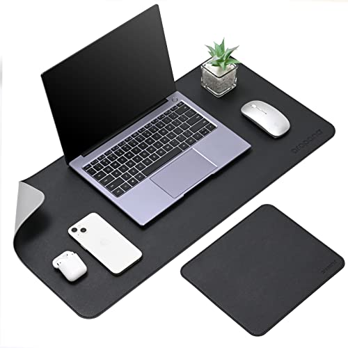 Image of Combo Pack - Aropana Vegan Leather Desk Mat Big with Mouse Pad Small, Reversible & Waterproof Edge-Stitched Upgraded (Black /Grey 1*Big 36inches x 17inches + 1*Small 9.8 x 8.3 inches)