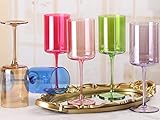 Colored Wine Glasses Set of 6 - Square Wine Glasses with Stem and Flat Bottom,Multi Colored Wine Gla
