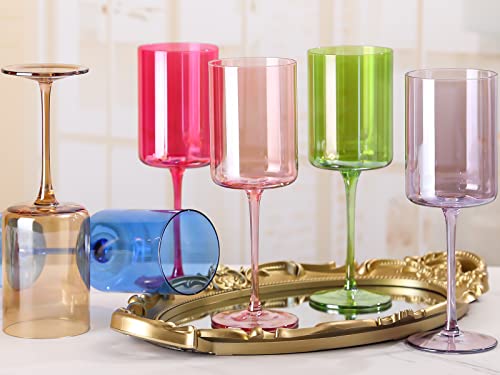 Colored Wine Glasses Set Of 6 - Square Wine Glasses With Stem And Flat Bottom,Multi Colored Wine Glasses Set Of 6，Hand-Blown Crystal Wine Glasses- Unique Gifts For Wine Lovers, Wedding-13Oz #TOP8