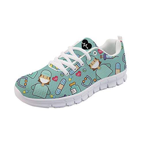 UOIMAG, Zapatillas de Deporte para Enfermera, patrón médico, Entrenador de Enfermera, Zapatos de Malla Transpirables, Zapatos de Ocio con Cordones Planos para Mujeres y niñas 36EU