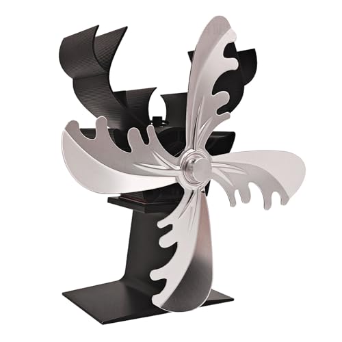 Ventilatore per caminetto alimentato a calore - stufa legna forma di alce 4 foglie, circolazione efficiente, struttura in metallo resistente | Pellet e ventilatore la casa, i