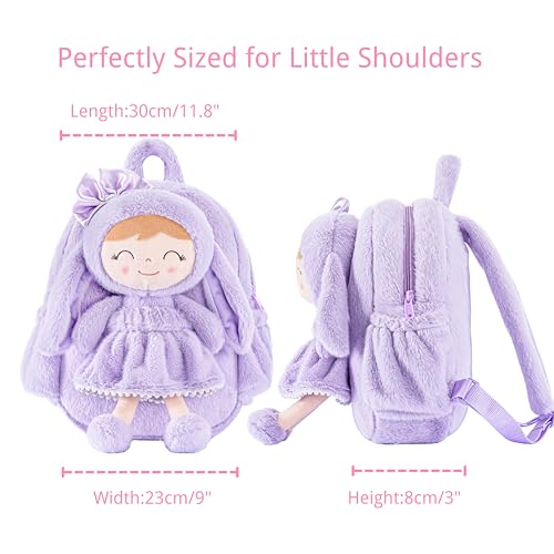 Image of Gloveleya Back to School Gifts for Girls Bunny Toddler Backpack Plush Bag Baby Gift for Girl 2+ Years Old with Detachable Purple Rabbit Doll