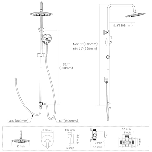 Hurran Shower System with 10 Inch Rain Shower Head and Handheld Sprayer, 3-Function Wall Mounted Bathroom Shower Faucet Set Height Adjustable Holder, Shower Trim Kit Valve Included, Brushed Nickel by Hurran - Image 2