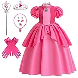 [EMGTTXDY] ピーチ姫 プリンセスドレス 子供 コスプレ衣装 ピーチ姫ドレス 女の子 ワンピース 子供用 プリンセスドレス 仮装 コスプレ キッズコスチューム 子供 女の子 記念撮影用 変身 ステージ衣装 8点セット (120)