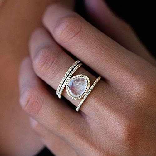 Gziweuwi Moonstone Rings for Women Elegant Lady's Engagement Ring 14K Rose Gold Plated Irregular Moonstone Ring Micro Paved Zircon Elegant Ring for Women 9