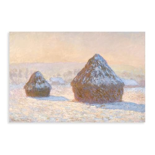 Impression sur toile Claude Monet Wheatstacks, poésie hivernale pour votre chambre à coucher