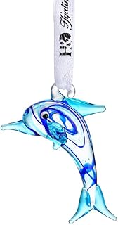 2'' Glass Dolphin Ornament, Decorative Hanging Glass Blown Mini Blue Dolphin Figurine Art Gifts
