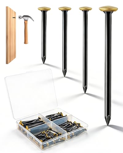Acual 120 Stück Bildernägel, Stahlnägel für Bilder 20/25/30/40mm, Nägel Bilder Aufhängen mit Goldkopf & Aufbewahrungsbox für Bilderrahmen/PinnwäNden/Leinwand