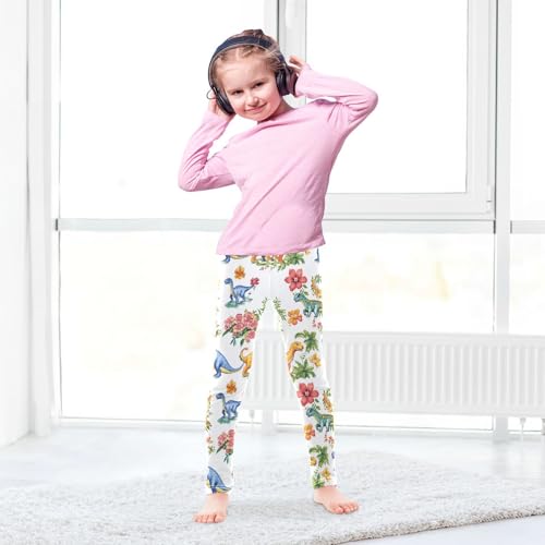 Wusikd Dinosaurs Flower Girls' Leggings Toddler Doodles Colorful Kids Yoga Pants Dance Active Tights 4T4