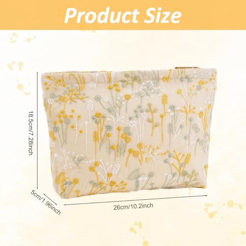 Image of MAYCREATE Canvas Makeup Pouch Bag, Embroidery Floral Makeup Bag for Women, Vintage Jacquard Zip-up Travel Toiletry Pouch for Women Organizer Travel Pouches