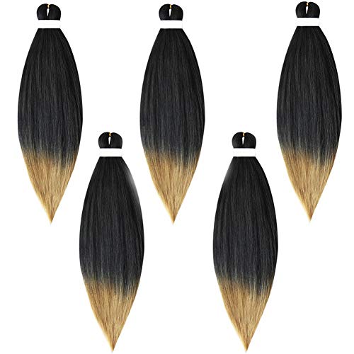 Pre-stretched Braiding Hair Easy Braid Professional Itch Free Synthetic Fiber Corchet Braids Yaki Texture Hair Extensions 5 packs Braid Hair 22 Inch (Color T1B/27)