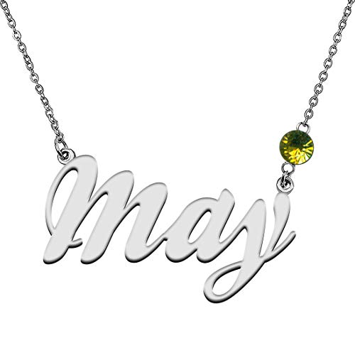 GR859C Personalized Charm Name Necklace with Birthstone for Best Friends May