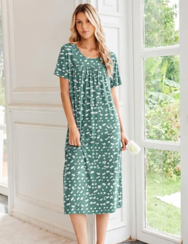Ekouaer Long Bamboo Viscose Nightgowns Short Sleeve Plus Pajama Dress Sleepshirts — view 3