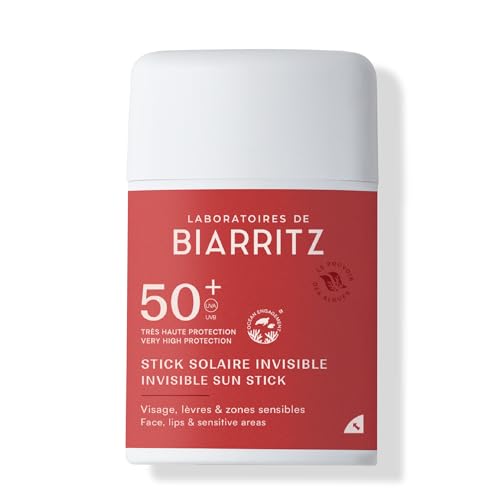 Laboratoires de Biarritz - Stick Solaire Invisible SPF50+ - Visage, Lèvres & Zones Sensibles - Parfum 100% d'Origine Naturelle - Format Nomade Pratique - 10 gr - Fabriqué en France-image