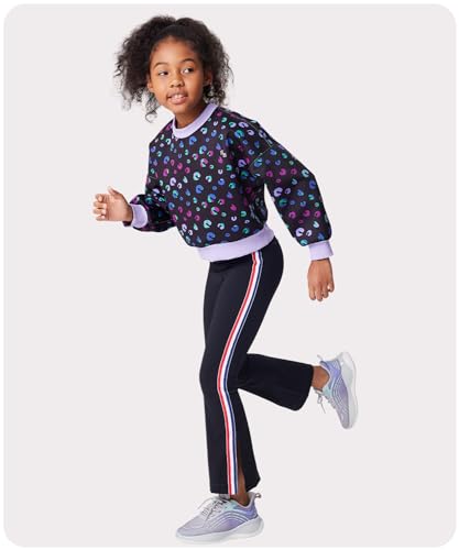 Girl's Flare Leggings with Split Hem, Stretchy Bootcut Yoga Pants Wide Leg Athletic Bottoms for 5-14Y4