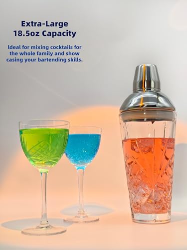 Crystal Glass Cocktail & Vintage Shaker W/Cut Design, 18.5oz Jumbo Vol,Exquisite Martini Shaker for Mixology, Barware,Tableware,Kitchware, Holiday, Christmas, Father's Day,Matcha&Espresso Funny Drink - Image 6