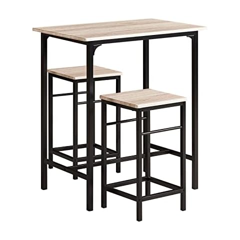SoBuy Set Mesa Alta de Bar y 2 taburetes Mesa de Comedor Estilo Industrial Cover
