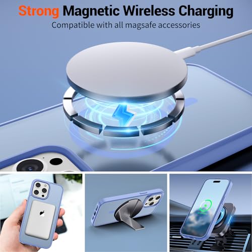 Image of SUPFINE Magnetic for iPhone 15 Pro Case (Compatible with MagSafe) (Military Grade Drop Protection) Translucent Matte Shockproof with Anti-Fingerprint Phone Case,Blue Purple