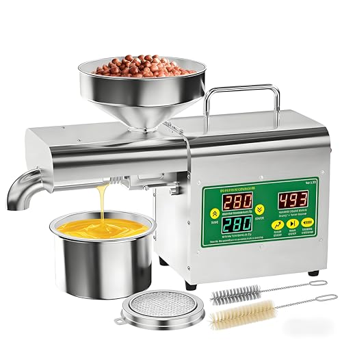 GSHSHOU Pressa per Olio Elettrica, Pressa per Olio a Doppia Pressione Calda e Fredda, Pressa per Olio Completamente Automatica， Pressa per Olio Multi-Materia Prima per Uso Domestico e Commerciale x3s