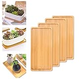 Favengo 4 Pcs Bandeja Bambú Rectangular 17,5 x 8,8 x 1cm, Bandeja Madera Pequeña Tablitas de Bambu Bandeja Pequeña de Bambú para Decorar para Organizar para Baño Cocina para Las Cremas Jabonera Tapas
