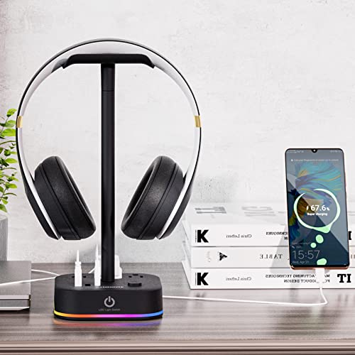 Gamenote RGB Headphone Stand & Power Strip 2 in 1 Desk Gaming Headset Holder with 3 USB Charging Ports & 3 Power Outlets Headphones Hanger Accessories for Desktop Gamer - Thumbnail 6