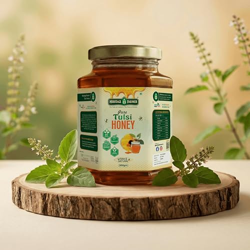 Image of Heritage Farmer Pure Tulsi Honey 500g | Raw & Natural Honey | No Added Sugar | 100% Pure Honey | Holy Basil Tulsi Sourced | Unprocessed Premium Honey | Rich Aroma | Perfect Natural Sweetener for Daily Use