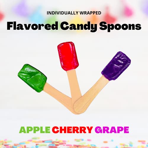 Concession Essentials Pack Of 60 4" Candy Spoons (20 Grape, 20 Green Apple 20 Cherry) - Perfect For Snow Cones, Ice Cream, Birthday Parties, Desserts #TOP2