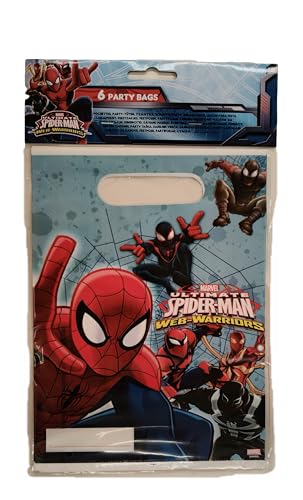 2354; pack 6 sacos de festa do Spiderman; ideal para festas e aniversários; sacos para gomas ou presentes; produto plástico; dimensões 16 x 23 cm