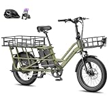 Fafrees FF20CUV, Longtail E-Bike 20 * 3.0 Zoll, E-Lastenrad 250W 25km/h, Ebike Damen 12Ah*2 / 15Ah*2 Akku, E-Fahrrad 75N.m Reichweite 100-140km/120-170km, Tragkraft 200kg (30Ah-Hinterkorb, Grün)