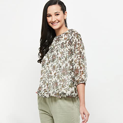 Image of Max Women Printed Round Neck Regular Fit Casual Top
