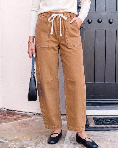 GRAPENT Jeans for Women Baggy Barrel Elastic Waist Stretchy Denim Pants - image 2