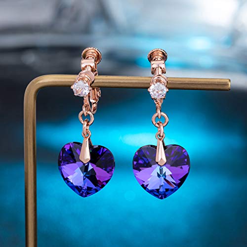 Aretes clip on corazón cristal austríaco en oro rosa 14K miniatura 4