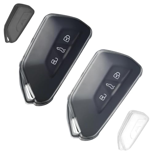 2 Stück Schlüsselhülle Autoschlüssel Hülle für VW Transparent TPU Schlüsselcover Schlüsselgehäuse für Golf 8 GTE GTI ID.3 ID.4 Seat Leon MK4 Ateca Skoda Octavia 4 Cupra (Transparent & Schwarz)