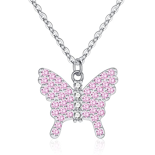 Jrêveinfini Schmetterling Kette Damen Mädchen Kinder Silber 925, Schmetterling Kette Halskette Anhänger Rosa Pink Geschenk für Mädchen Frauen, Geschenke Weihnachten Cover